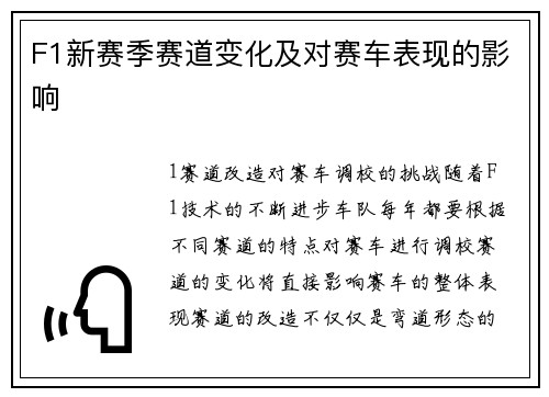 F1新赛季赛道变化及对赛车表现的影响