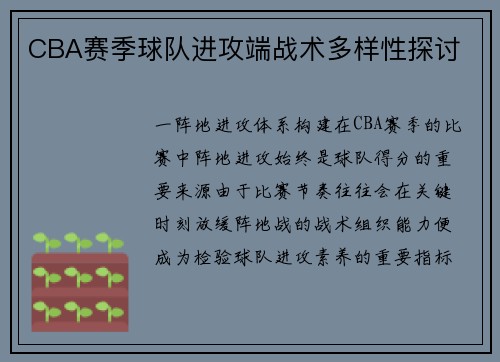 CBA赛季球队进攻端战术多样性探讨